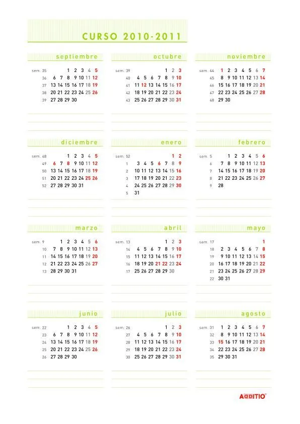 CALENDARIO DEL CURSO 2010-2011 AMARILLO *