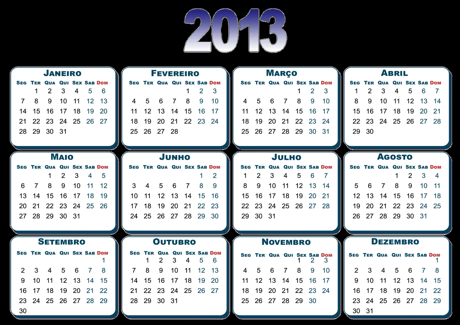 Calendários coloridos para 2013 - calendários em png 2013 ... Calendários coloridos para 2013 - calendários em png 2013 ...