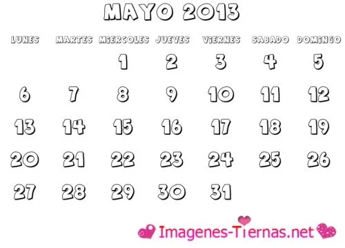 Calendarios del mes de Mayo 2013 | Imagenes para Facebook [FB]