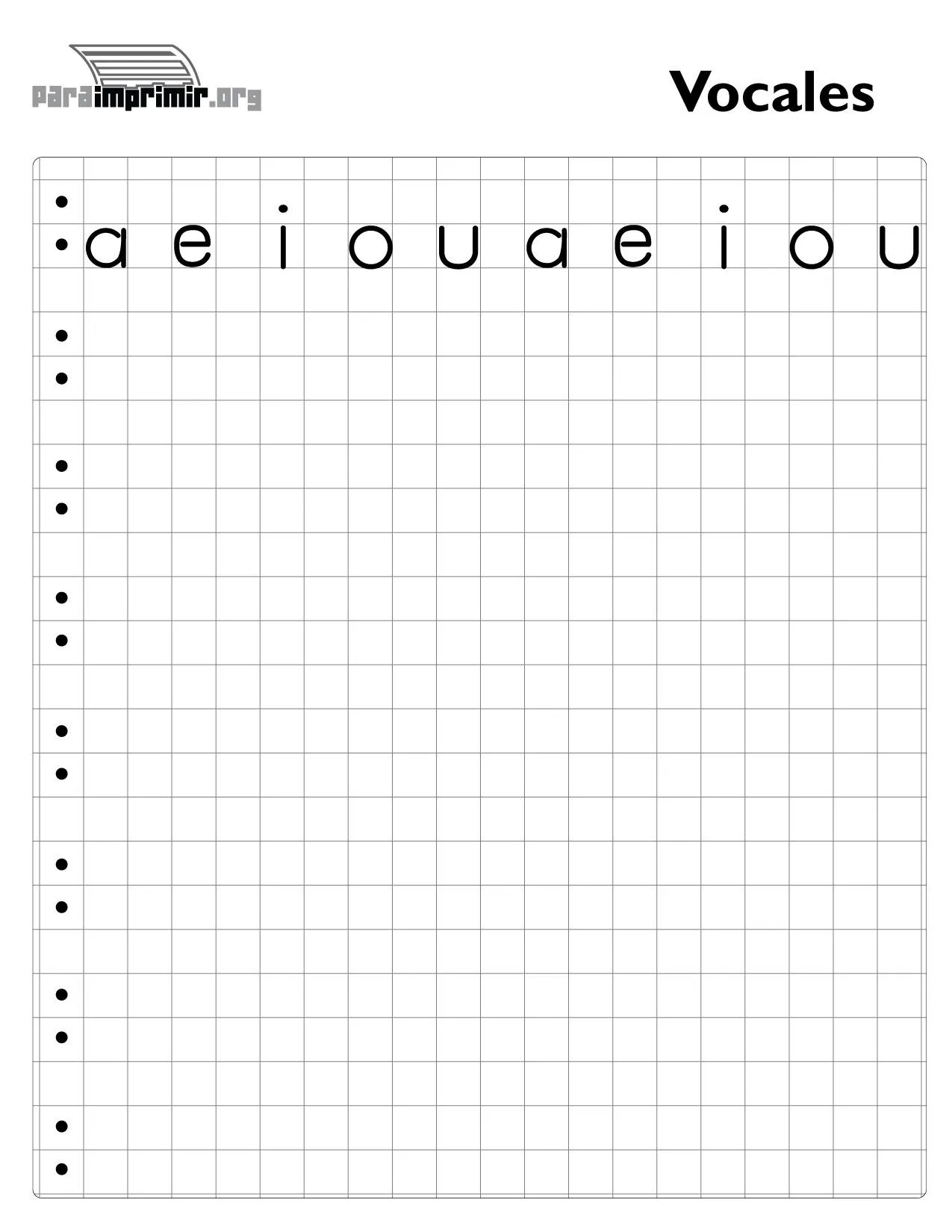 Caligrafía vocales para imprimir