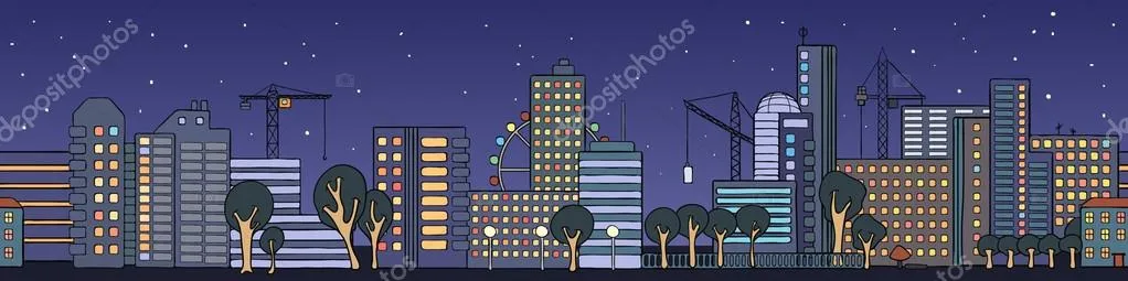 Calle de la ciudad de noche casas en un estilo de dibujos animados ...
