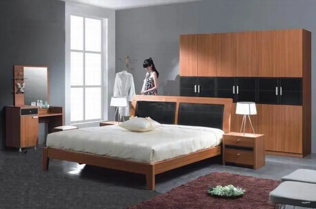 De madera cómoda cama doble - diseño ergonómico-Conjunto de ... De madera cómoda cama doble - diseño ergonómico-Conjunto de ...