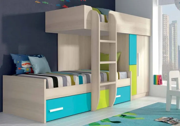 Cama tren infantil con diseño moderno de melamina color azul y ...