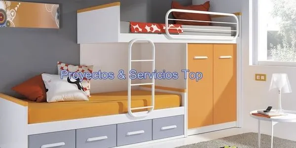 Camas para niños en melamina con ropero, cajonera y escritorio ... Camas para niños en melamina con ropero, cajonera y escritorio ...