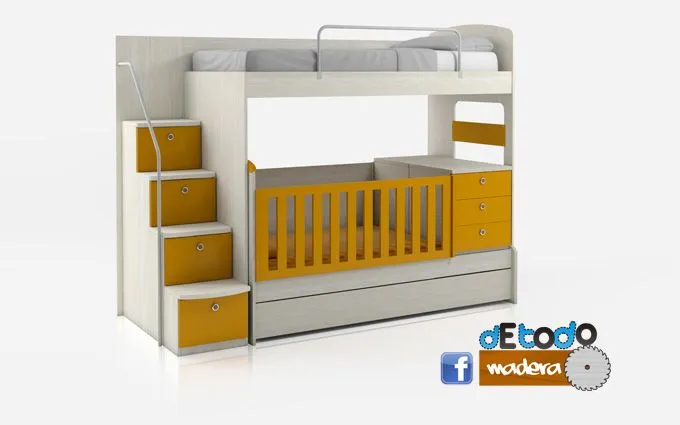 CAMATORE Y CUNA (Camarote + Cama Cuna+ Escalera Baúl)Melami ...
