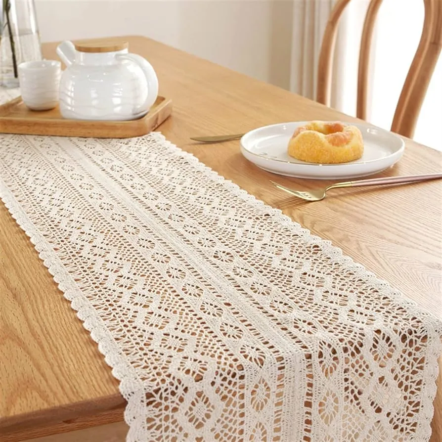 Caminos de Mesa Table Runner Hollow Crochet Lace Table Runner Matelada de algodón con borde for la decoración de la boda TELEVISOR Cubierta de mesa de decoración de la cafetería del gabinete Caminos de Mesa Table Runner Hollow Crochet Lace Table Runner Matelada de algodón con borde for la decoración de la boda TELEVISOR Cubierta de mesa de decoración de la cafetería del gabinete