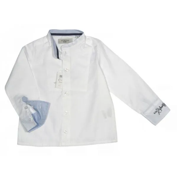 Camisa blanca y azul de cuello mao para niño de Schuss