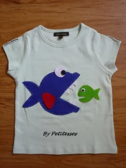 camiseta peces camisetas algodón y fieltro aplique cosido a mano ... camiseta peces camisetas algodón y fieltro aplique cosido a mano ...