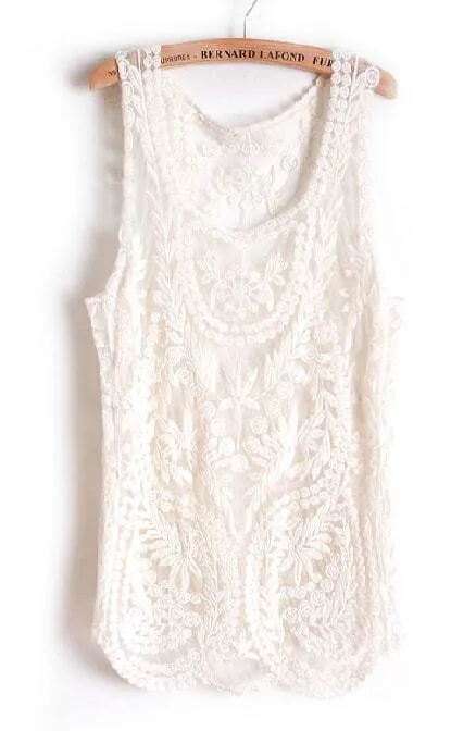 Camiseta tirantes crochet-Beige-Spanish SheIn(Sheinside) Camiseta tirantes crochet-Beige-Spanish SheIn(Sheinside)