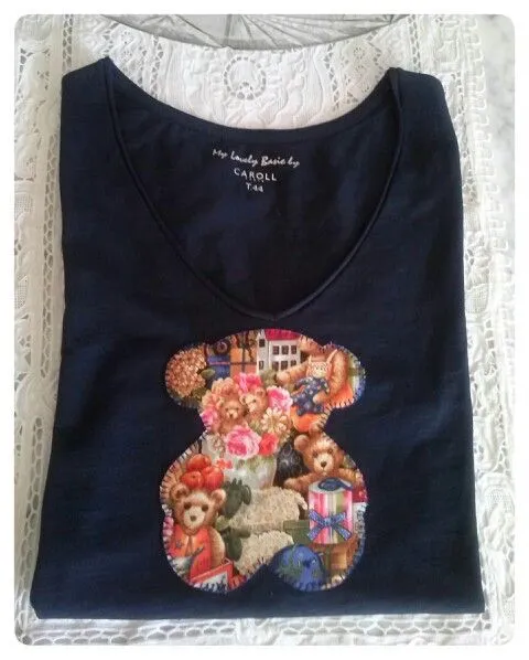 Camiseta de mujer con aplicacion de patchwork de manga corta ... Camiseta de mujer con aplicacion de patchwork de manga corta ...