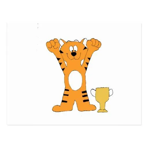 Campeón del tigre del dibujo animado con el trofeo postales de Zazzle.