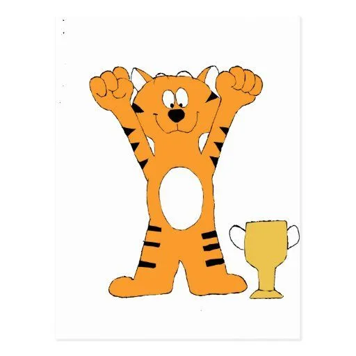 Campeón del tigre del dibujo animado con el trofeo postales de Zazzle.