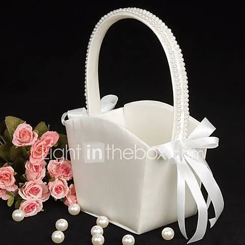 canasta de niña de las flores de raso marfil con perlas alineadas ... canasta de niña de las flores de raso marfil con perlas alineadas ...
