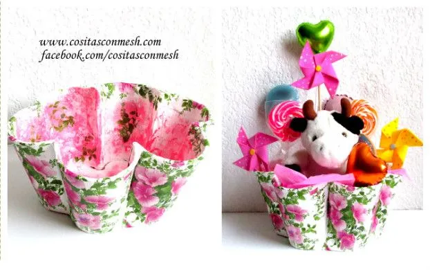 Canastas para regalos con vasos reciclados ~ cositasconmesh Canastas para regalos con vasos reciclados ~ cositasconmesh