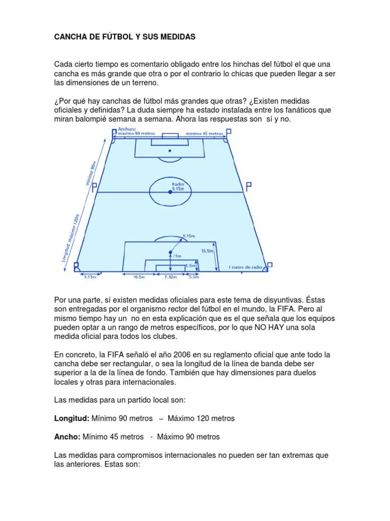 Cancha de Fútbol y Sus Medidas | PDF | Asociación de Futbol | Ocio Cancha de Fútbol y Sus Medidas | PDF | Asociación de Futbol | Ocio