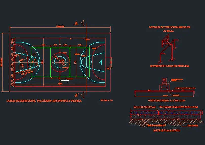 Cancha múltiple en AutoCAD | Descargar CAD gratis (175.1 KB) | Bibliocad Cancha múltiple en AutoCAD | Descargar CAD gratis (175.1 KB) | Bibliocad