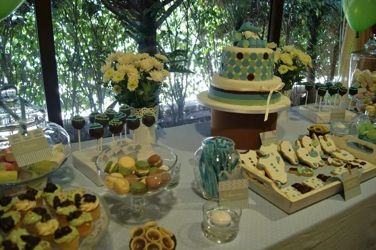 Candy Table blue green and chocolate MESA DE POSTRES PARA BAUTIZO ... Candy Table blue green and chocolate MESA DE POSTRES PARA BAUTIZO ...