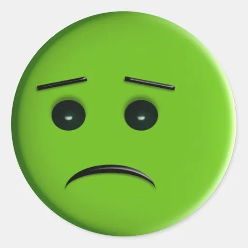 Cara sonriente verde triste pegatina de Zazzle.