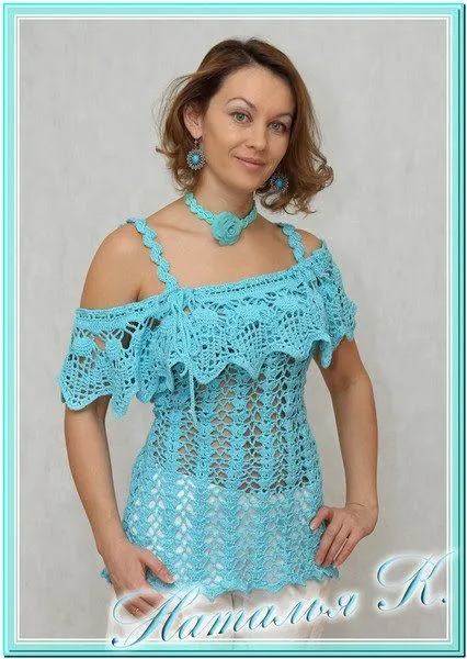 CARAMELO DE CROCHET: blusa azul con voladito