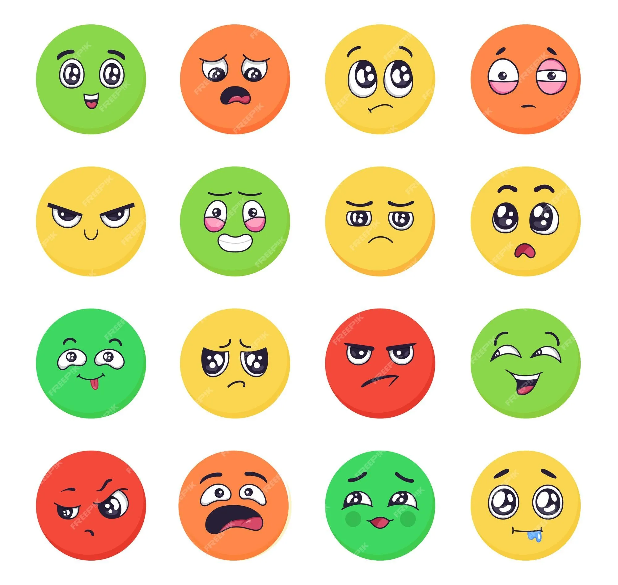 Caras de emociones de dibujos animados establecen expresiones de emoji con gestos faciales de felicidad triste y enojada y alegría | Vector Premium Caras de emociones de dibujos animados establecen expresiones de emoji con gestos faciales de felicidad triste y enojada y alegría | Vector Premium