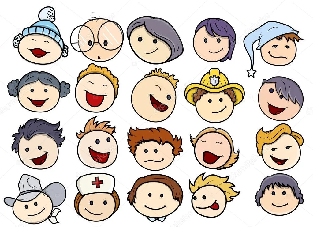 varias caras sonrientes y felices los niños — Vector stock © baavli #