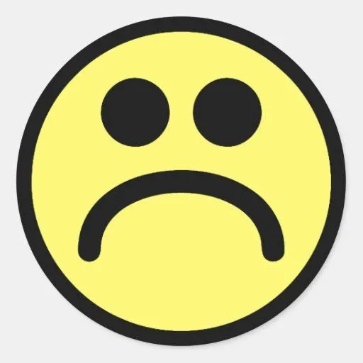 Cara sonriente triste amarilla etiqueta redonda de Zazzle.