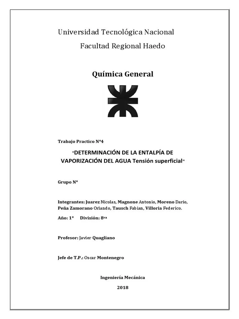 Caratula Trabajos Practicos Quimica UTN | PDF Caratula Trabajos Practicos Quimica UTN | PDF