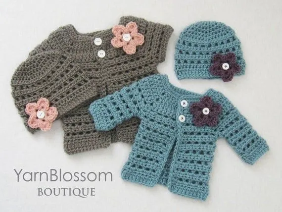 Cardigan & gorro de ganchillo patrón bebé por YarnBlossomBoutique