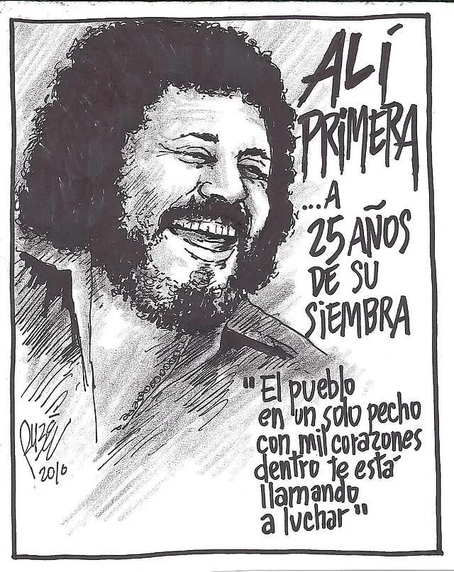 Caricatura) 25 años. Ali Primera en el corazon del pueblo