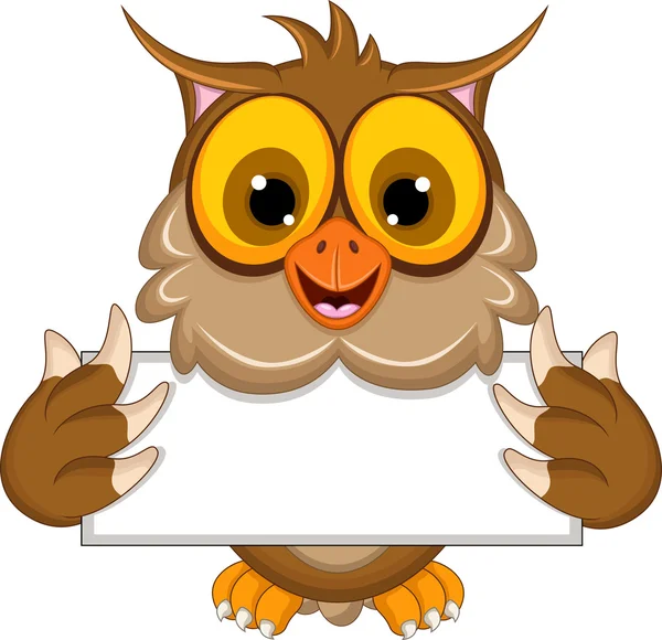 Caricatura lindo buho con cartel en blanco — Vector stock ...