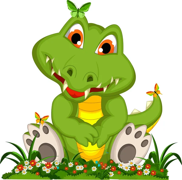 Caricatura lindo cocodrilo sentado en el jardín de flores — Vector ... Caricatura lindo cocodrilo sentado en el jardín de flores — Vector ...