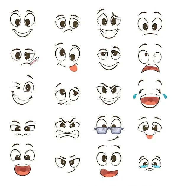Caritas felices de dibujos animados con diferentes expresiones. ilustraciones vectoriales | Vector Premium Caritas felices de dibujos animados con diferentes expresiones. ilustraciones vectoriales | Vector Premium