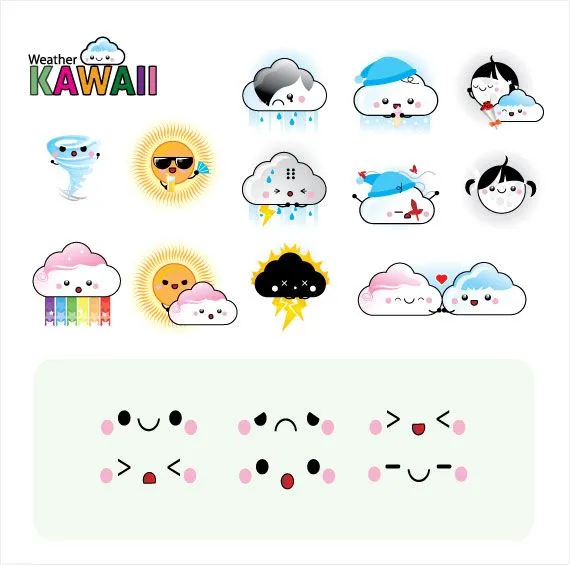 Iconos del clima estilo kawaii .AI - Kabytes