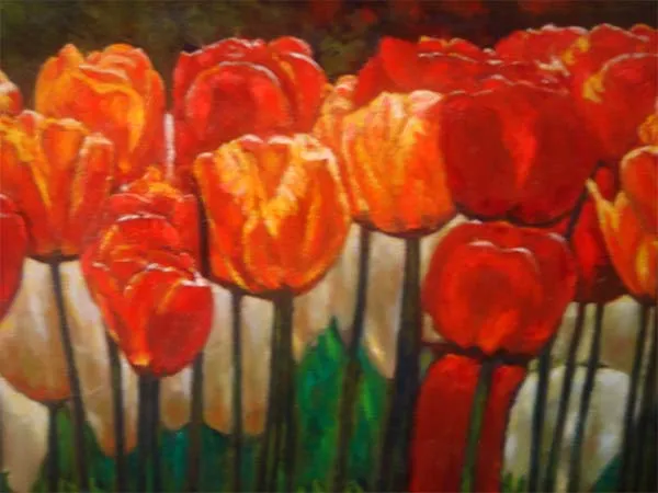 Carmen Heras. Pintura al Óleo y Pastel. TULIPANES ROJOS