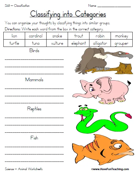 Clasificacion de los animales para niños PARA COLOREAR - Imagui