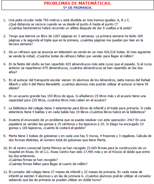 Problemas matematicos para segundo de primaria - Imagui