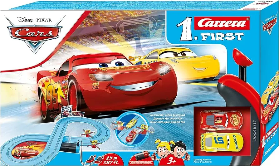 Carrera First Disney/Pixar Cars – Pista de de Coches – Incluye 2 Coches: Lightning Mcqueen y Dinoco Cruz – Juego de para Principiantes a batería para niños a Partir de 3 años : Carrera First Disney/Pixar Cars – Pista de de Coches – Incluye 2 Coches: Lightning Mcqueen y Dinoco Cruz – Juego de para Principiantes a batería para niños a Partir de 3 años :