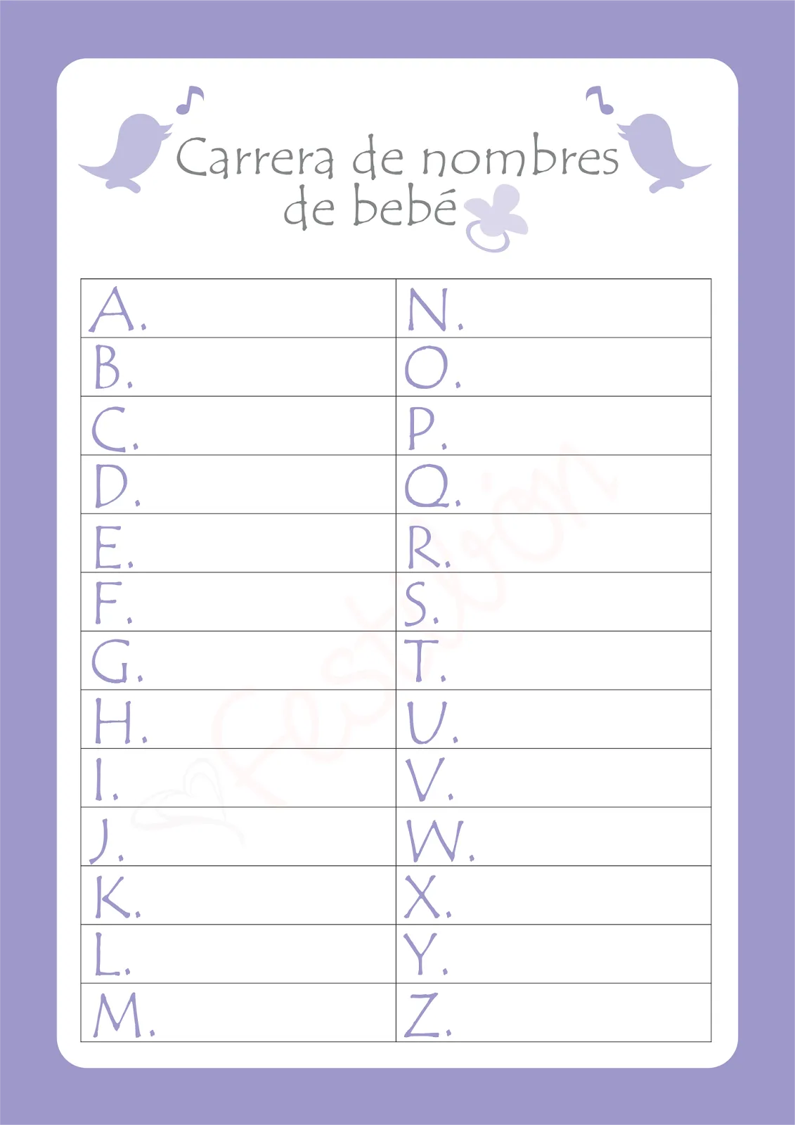 Carrera de nombres de bebé │ Juegos para Baby Shower para ...