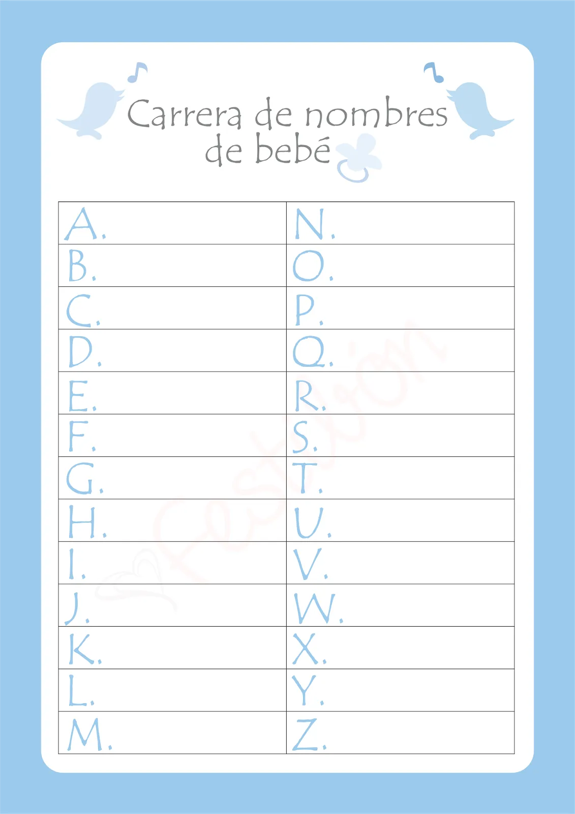 Carrera de nombres de bebé │ Juegos para Baby Shower para ...