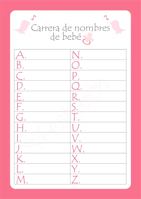 carrera+de+nombres+rosado.png (452×640) | Baby Shower | Pinterest