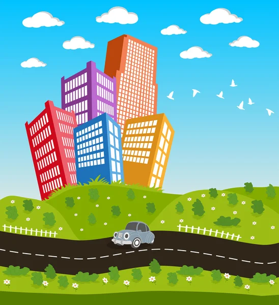 Carretera centro paisaje de dibujos animados — Vector stock ... Carretera centro paisaje de dibujos animados — Vector stock ...