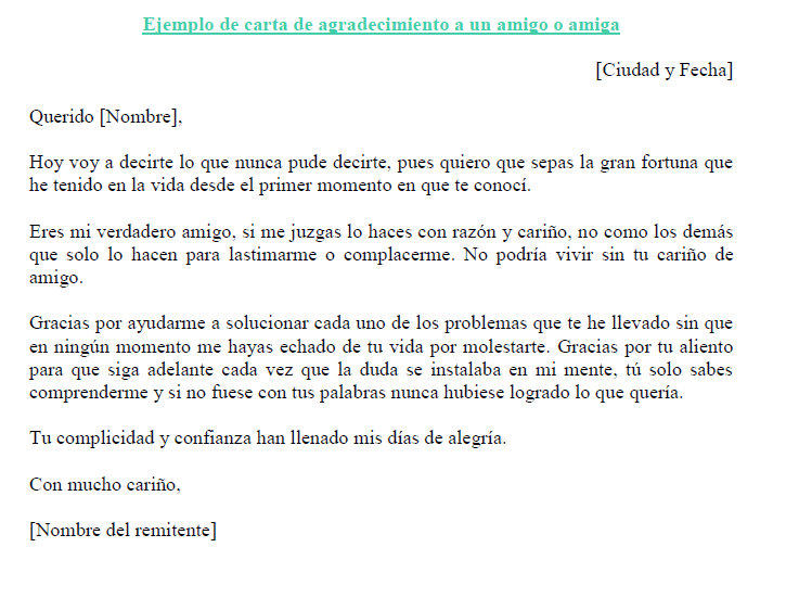 Ejemplo de carta de agradecimiento a un amigo o amiga | Ejemplos ...