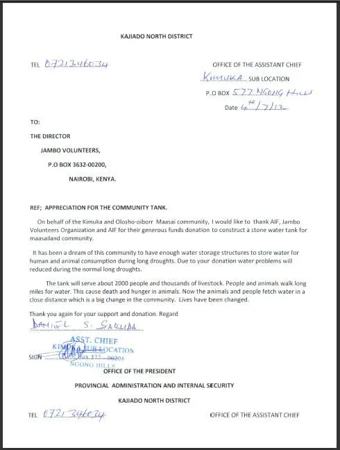 CARTA DE AGRADECIMIENTO DE LA COMUNIDAD MAASAI - 4 de Julio 2012 ...