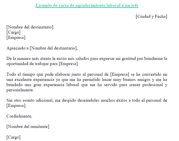 Ejemplo de carta de agradecimiento laboral a un jefe | Ejemplos de ... Ejemplo de carta de agradecimiento laboral a un jefe | Ejemplos de ...