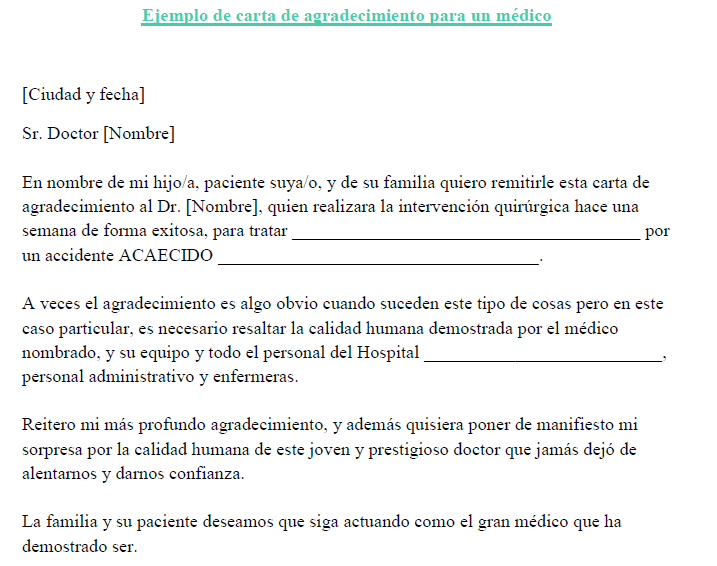 Ejemplo de carta de agradecimiento a un médico | Ejemplos de carta