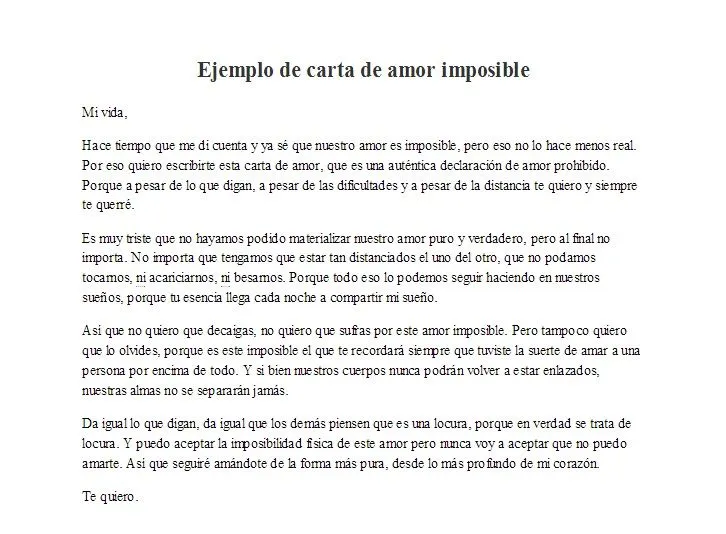 Ejemplo de carta de amor imposible | Ejemplos de carta