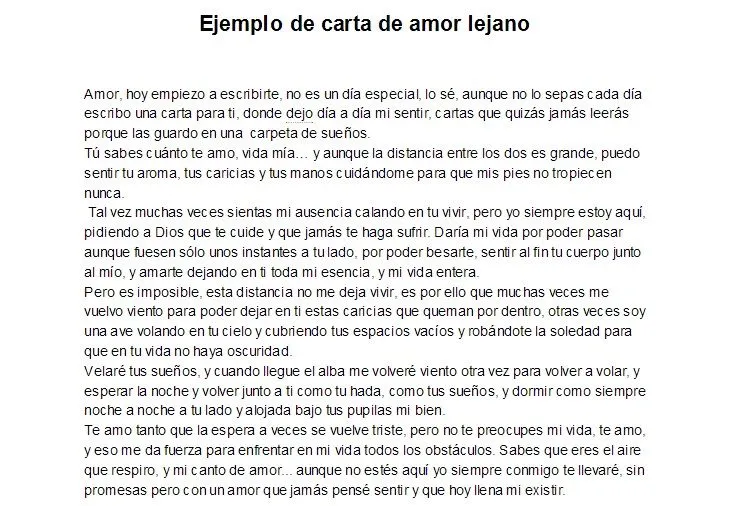 Ejemplo de carta de amor lejano | Ejemplos de carta