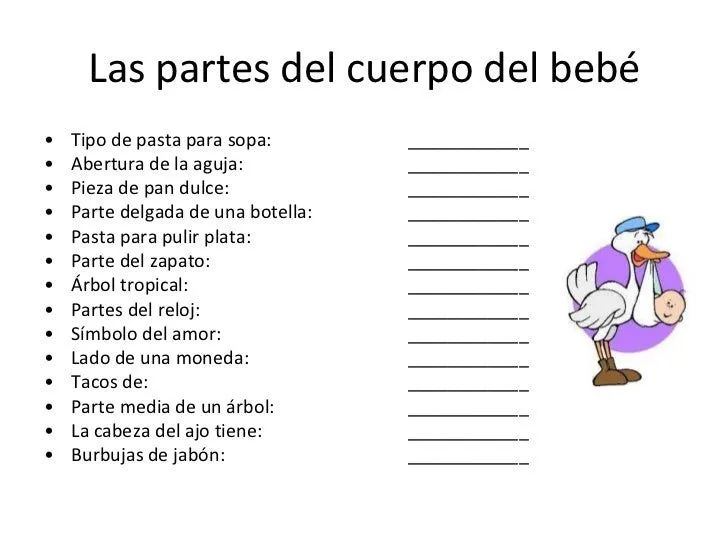 Respuestas de juegos de baby shower partes del cuerpo del bebé ... Respuestas de juegos de baby shower partes del cuerpo del bebé ...
