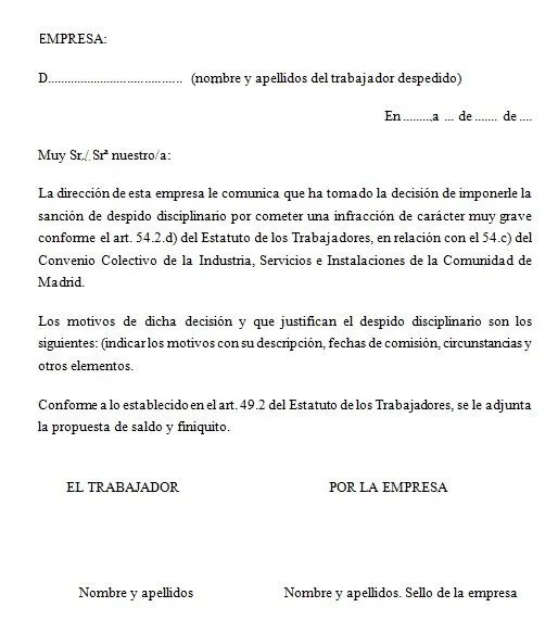 Ejemplo de carta de despido disciplinario | Ejemplos de carta Ejemplo de carta de despido disciplinario | Ejemplos de carta