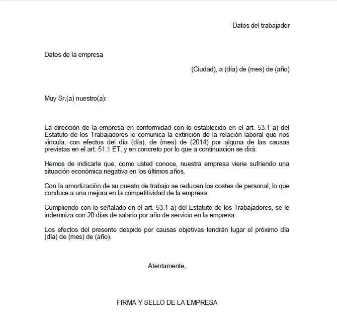 Ejemplo de carta de despido objetivo | Carta de despido Ejemplo de carta de despido objetivo | Carta de despido